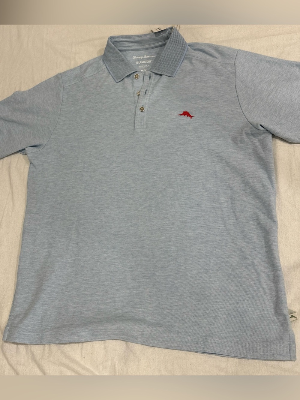 NWT Tommy Bahama Polo Shirt Emfielder Pique Embroidered Sky Blue SS Medium